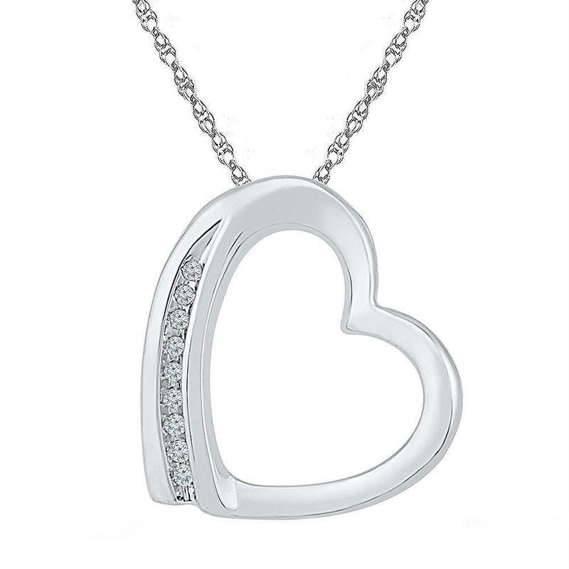 Gold & Diamond Pendants & Necklaces Sterling Silver Womens Round Diamond Heart Pendant .03 Cttw JadeMoghul Inc. 