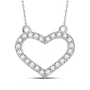 Gold & Diamond Pendants & Necklaces Sterling Silver Womens Round Diamond Heart Pendant Necklace 1-6 Cttw JadeMoghul Inc. 