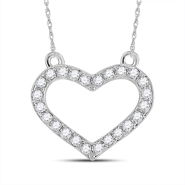 Gold & Diamond Pendants & Necklaces Sterling Silver Womens Round Diamond Heart Pendant Necklace 1-6 Cttw JadeMoghul Inc. 