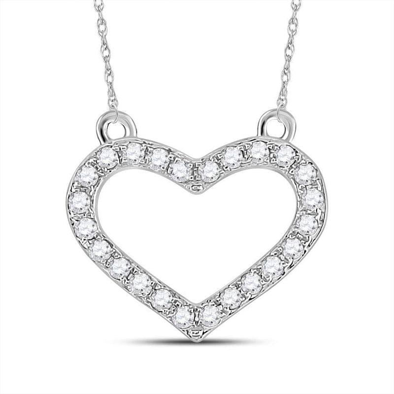 Gold & Diamond Pendants & Necklaces Sterling Silver Womens Round Diamond Heart Pendant Necklace 1-6 Cttw JadeMoghul Inc. 