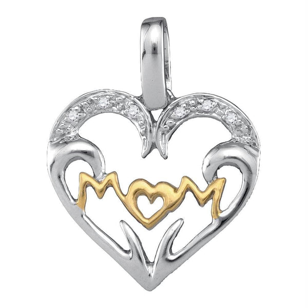 Gold & Diamond Pendants & Necklaces Sterling Silver Womens Round Diamond Mom Mother 2-tone Heart Pendant .03 Cttw - FREE Shipping (US/CAN) JadeMoghul