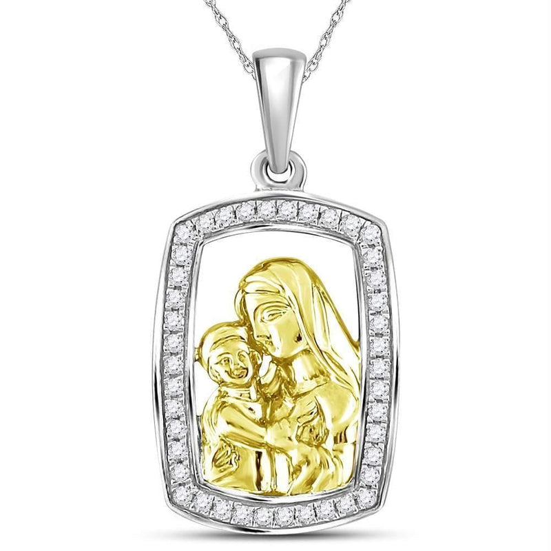Gold & Diamond Pendants & Necklaces Sterling Silver Womens Round Diamond Mom Mother Child Frame Pendant 1-4 Cttw JadeMoghul Inc. 