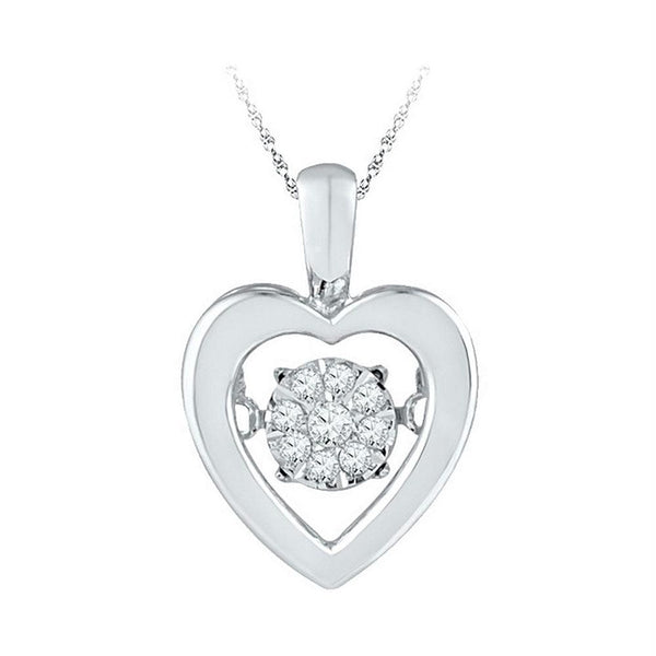 Gold & Diamond Pendants & Necklaces Sterling Silver Womens Round Diamond Moving Twinkle Cluster Heart Love Pendant 1-12 Cttw JadeMoghul Inc. 