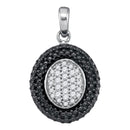 Gold & Diamond Pendants & Necklaces Sterling Silver Womens Round Diamond Oval Black Rhodium Frame Cluster Pendant 1-5 Cttw JadeMoghul Inc. 