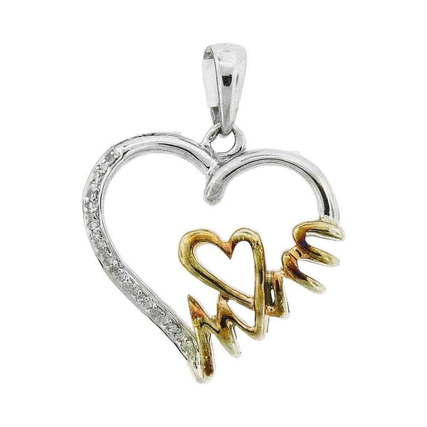 Gold & Diamond Pendants & Necklaces Sterling Silver Womens Round Diamond Yellow-tone Mom Heart Pendant 1-20 Cttw JadeMoghul Inc. 