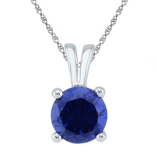 Gold & Diamond Pendants & Necklaces Sterling Silver Womens Round Lab-Created Blue Sapphire Solitaire Pendant 1-1-3 Cttw JadeMoghul Inc. 