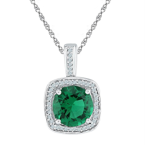 Gold & Diamond Pendants & Necklaces Sterling Silver Womens Round Lab-Created Emerald Solitaire Diamond Pendant 4-1-8 Cttw JadeMoghul Inc. 