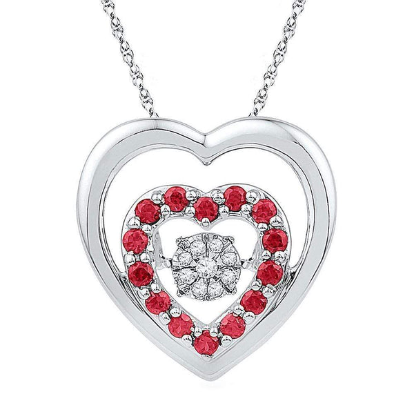 Gold & Diamond Pendants & Necklaces Sterling Silver Womens Round Lab-Created Ruby Heart Moving Twinkle Diamond Cluster Pendant 1-2 Cttw JadeMoghul Inc. 