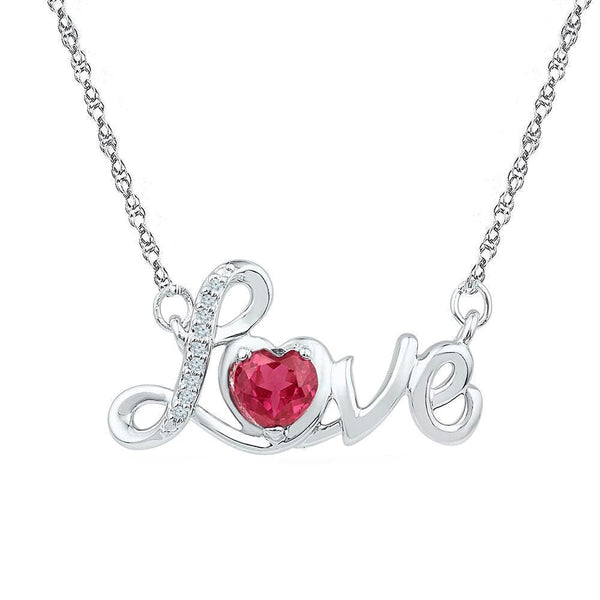 Gold & Diamond Pendants & Necklaces Sterling Silver Womens Round Lab-Created Ruby Love Heart Necklace 1-2 Cttw JadeMoghul Inc. 