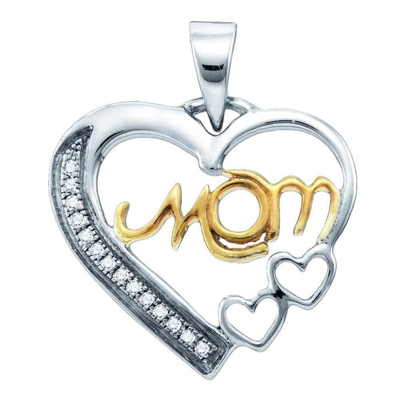 Gold & Diamond Pendants & Necklaces Sterling Silver Yellow-tone Women's Round Diamond Mom Mother Heart Pendant 1-20 Cttw - FREE Shipping (US/CAN) JadeMoghul