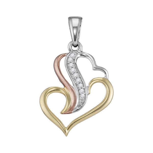 Triple-tone Sterling Silver Women's Round Diamond Heart Pendant 1-20 Cttw - FREE Shipping (US/CAN)