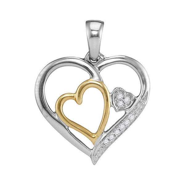 Two-tone Sterling Silver Womens Round Diamond Triple Nested Heart Pendant 1-20 Cttw