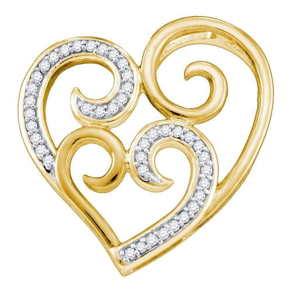 Yellow-tone Sterling Silver Women's Round Diamond Curled Nested Heart Pendant 1-8 Cttw - FREE Shipping (US/CAN)