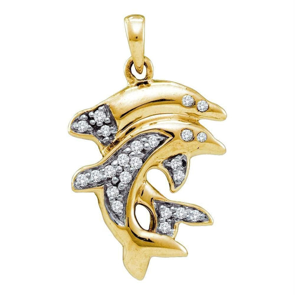 Yellow-tone Sterling Silver Women's Round Diamond Dolphin Animal Pendant 1-6 Cttw - FREE Shipping (US/CAN)
