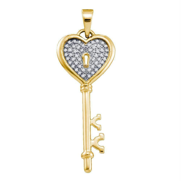 Yellow-tone Sterling Silver Women's Round Diamond Key Lock Heart Pendant 1-6 Cttw - FREE Shipping (US/CAN)