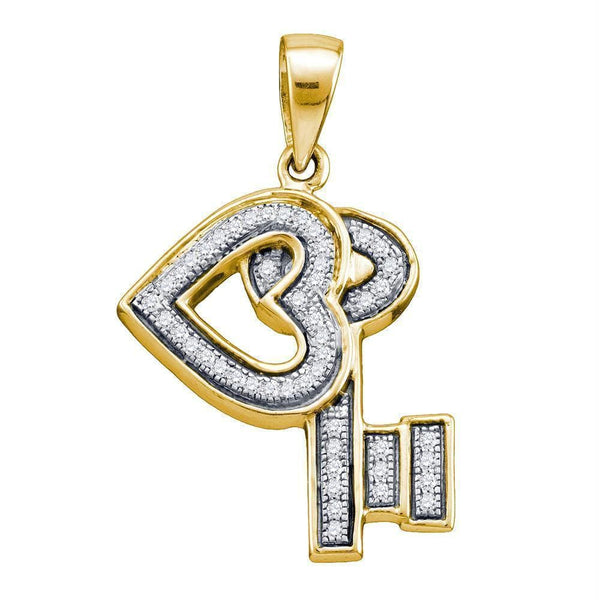 Yellow-tone Sterling Silver Women's Round Diamond Key Love Heart Pendant 1-8 Cttw - FREE Shipping (US/CAN)