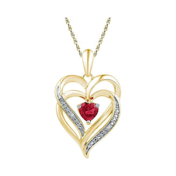 Yellow-tone Sterling Silver Women's Round Lab-Created Ruby Heart Love Pendant .01 Cttw - FREE Shipping (US/CAN)