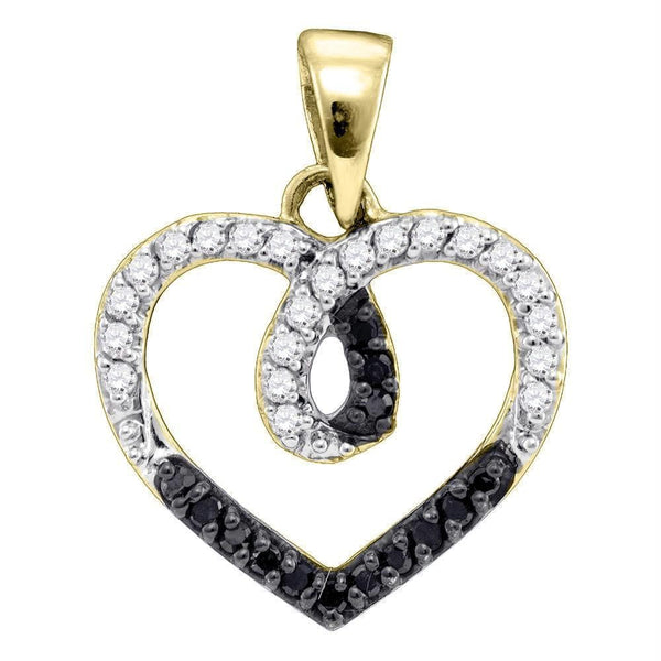 Yellow-tone Sterling Silver Womens Round Black Color Enhanced Diamond Heart Pendant 1-4 Cttw