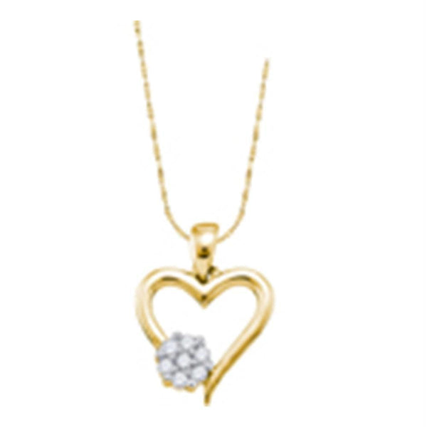 Yellow-tone Sterling Silver Womens Round Diamond Heart Cluster Pendant 1-10 Cttw