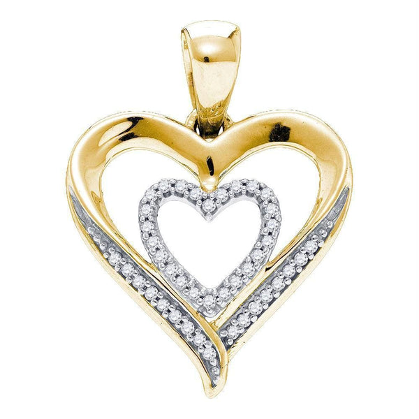 Yellow-tone Sterling Silver Womens Round Diamond Heart Love Pendant 1-10 Cttw