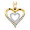 Yellow-tone Sterling Silver Womens Round Diamond Heart Love Pendant 1-10 Cttw