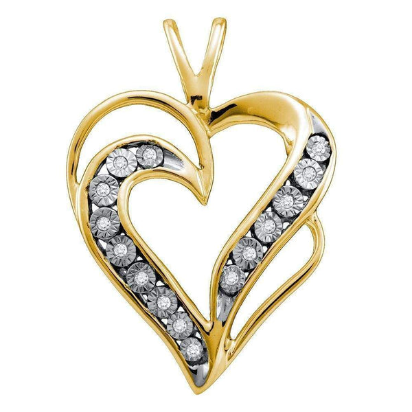 Yellow-tone Sterling Silver Womens Round Diamond Heart Pendant 1-20 Cttw