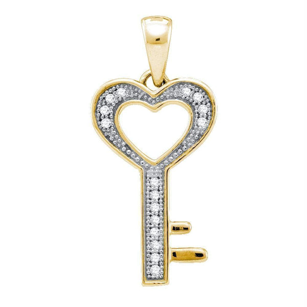 Yellow-tone Sterling Silver Womens Round Diamond Key Love Pendant 1-20 Cttw