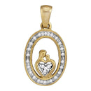 Yellow-tone Sterling Silver Womens Round Diamond Mom Child Oval Pendant 1-8 Cttw