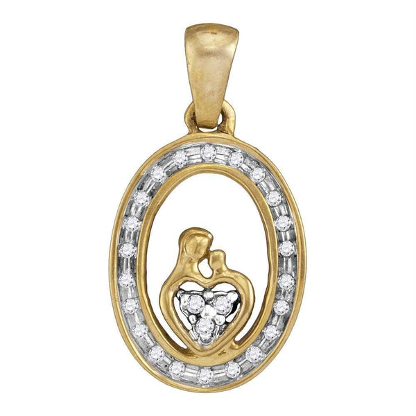 Yellow-tone Sterling Silver Womens Round Diamond Mom Child Oval Pendant 1-8 Cttw