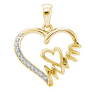Yellow-tone Sterling Silver Womens Round Diamond Mom Heart Pendant 1-20 Cttw