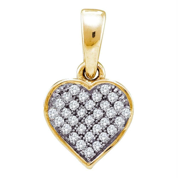 Yellow-tone Sterling Silver Womens Round Diamond Small Heart Cluster Pendant 1-10 Cttw