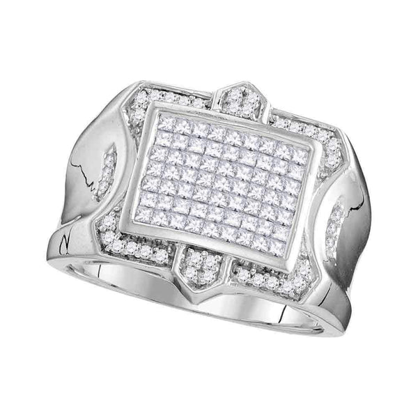 10kt White Gold Men's Princess Diamond Symmetrical Square Cluster Ring 1-1/12 Cttw - FREE Shipping (US/CAN)