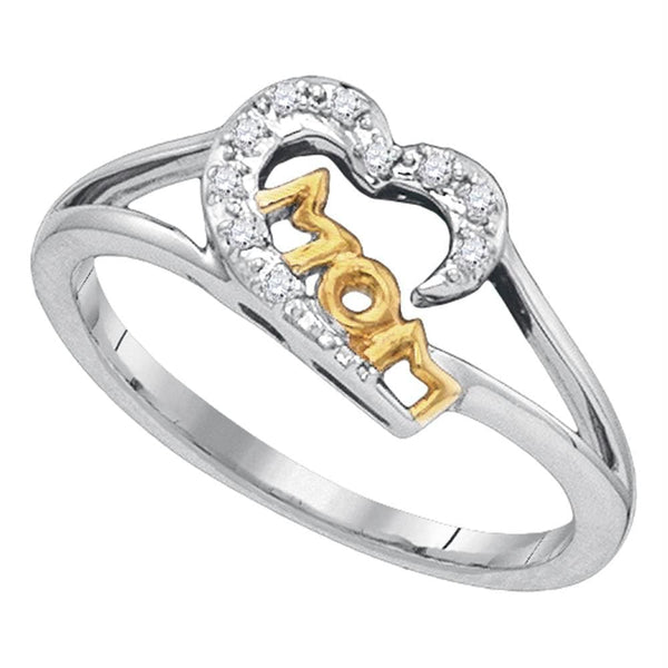 Gold & Diamond Rings Sterling Silver Diamond Mom Mothers Heart 2-tone Ring Dainty Small 1/20 Cttw - FREE Shipping (US/CAN) JadeMoghul