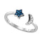 Gold & Diamond Rings Sterling Silver Women's Round Blue Color Enhanced Diamond Star Crescent Moon Bisected Band Ring 1/10 Cttw - FREE Shipping (US/CAN) JadeMoghul