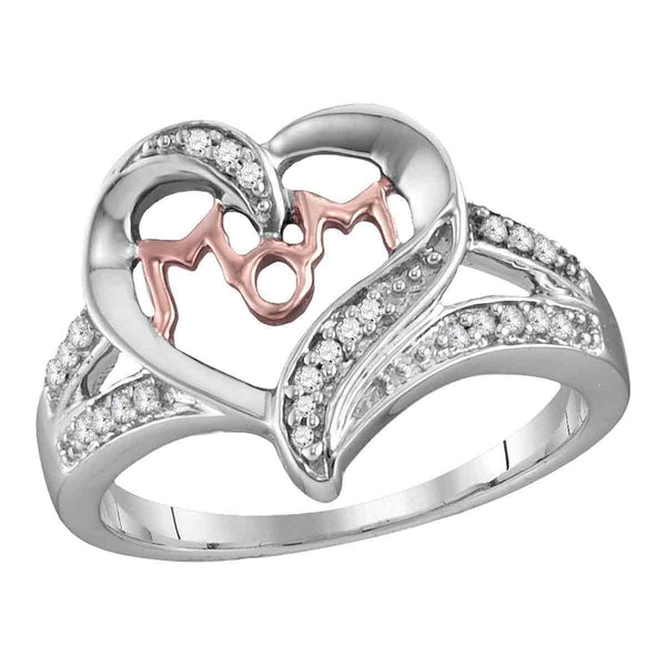Gold & Diamond Rings Sterling Silver Women's Round Diamond Mom Mother Heart Fashion Ring 1/10 Cttw - FREE Shipping (US/CAN) JadeMoghul