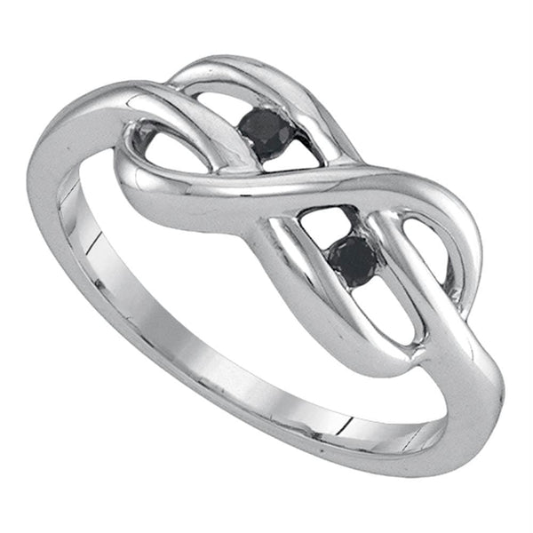 Gold & Diamond Rings Sterling Silver Womens Black Color Enhanced Diamond Infinity Weave Woven Ring 1/20 Cttw JadeMoghul Inc. 