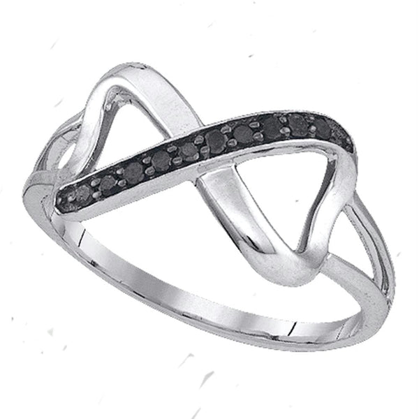 Gold & Diamond Rings Sterling Silver Womens Round Black Color Enhanced Diamond Infinity Ring 1/10 Cttw JadeMoghul Inc. 