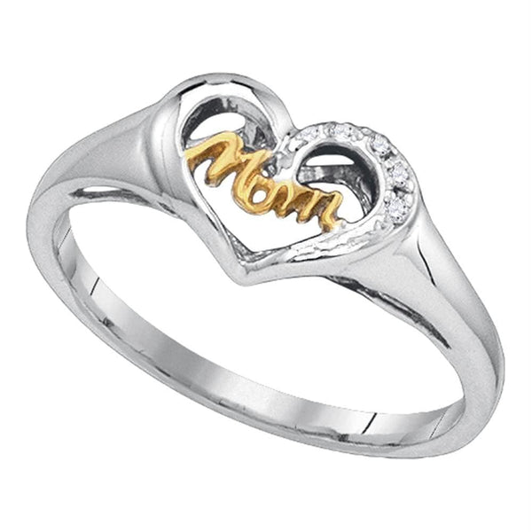 Gold & Diamond Rings Sterling Silver Womens Round Diamond Mom Mother 2-tone Heart Ring .02 Cttw - FREE Shipping (US/CAN) JadeMoghul Inc. 