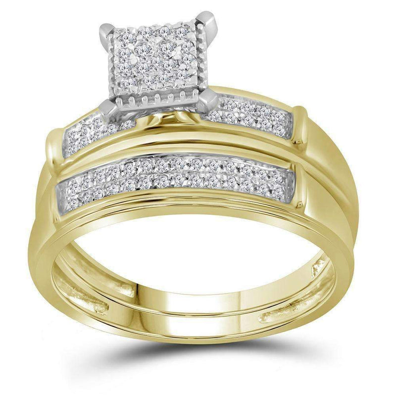 10kt Yellow Gold His & Hers Round Diamond Cluster Matching Bridal Wedding Ring Band Set 3/8 Cttw - FREE Shipping (US/CAN)