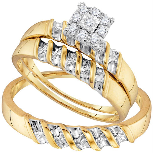 Gold & Diamond Trio Sets Sterling Silver Diamond Yellow-tone His & Hers Matching Trio Wedding Engagement Ring Set 1/7 Cttw - FREE Shipping (US/CAN) JadeMoghul