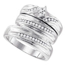 Gold & Diamond Trio Sets Sterling Silver His & Hers Round Diamond Cluster Matching Bridal Wedding Ring Band Set 3-8 Cttw - FREE Shipping (US/CAN) JadeMoghul