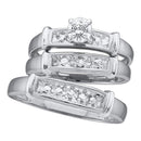 Gold & Diamond Trio Sets Sterling Silver His & Hers Round Diamond Solitaire Matching Bridal Wedding Ring Band Set 1/12 Cttw - FREE Shipping (US/CAN) JadeMoghul