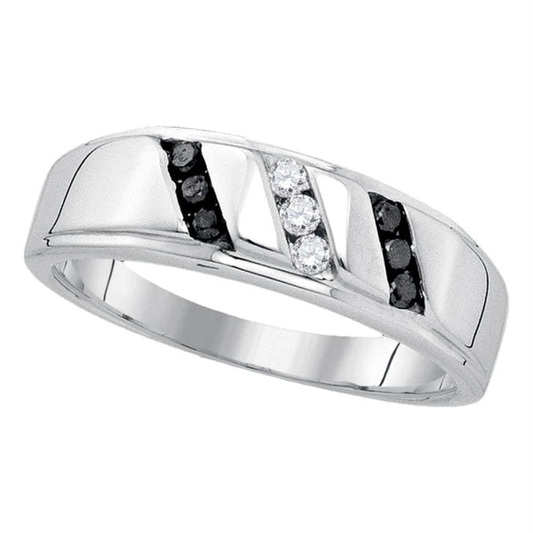 Gold & Diamond Wedding Jewelry Sterling Silver Mens Round Black Color Enhanced Diamond Wedding Band Ring 1/4 Cttw JadeMoghul Inc. 
