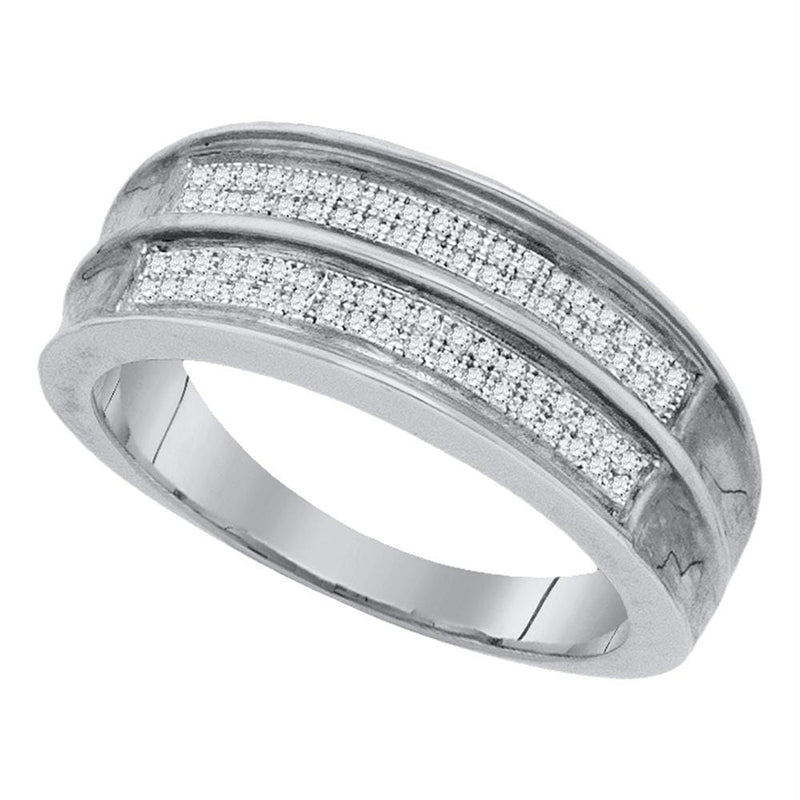 Gold & Diamond Wedding Jewelry Sterling Silver Mens Round Pave-set Diamond Wedding Band Ring 1/4 Cttw JadeMoghul Inc. 