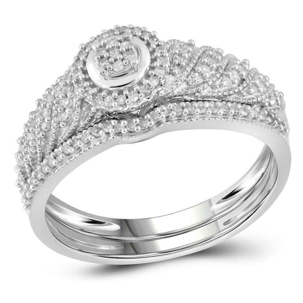 10kt White Gold Womens Round Diamond Cluster Bridal Wedding Engagement Ring Band Set 1-4 Cttw