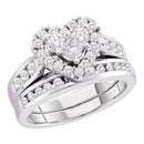 14kt White Gold Women's Princess Round Diamond Heart Bridal Wedding Engagement Ring Band Set 1.00 Cttw - FREE Shipping (US/CAN)