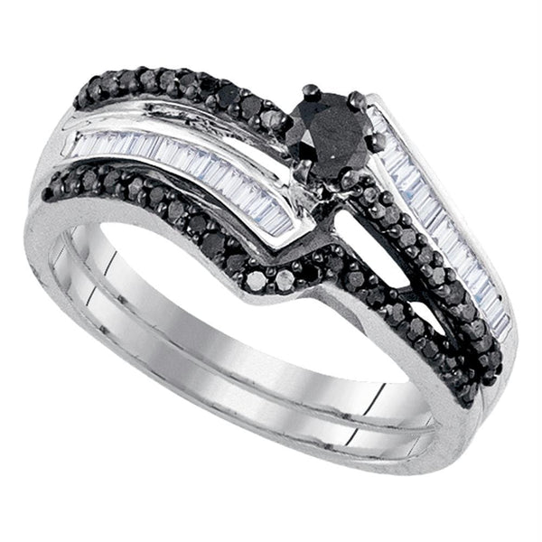Gold & Diamond Wedding Ring Sets Sterling Silver Women's Round Black Color Enhanced Diamond Bridal Wedding Engagement Ring Band Set 5/8 Cttw - FREE Shipping (US/CAN) JadeMoghul