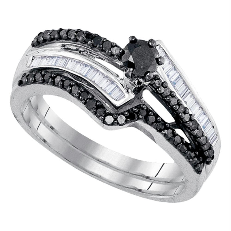 Gold & Diamond Wedding Ring Sets Sterling Silver Women's Round Black Color Enhanced Diamond Bridal Wedding Engagement Ring Band Set 5/8 Cttw - FREE Shipping (US/CAN) JadeMoghul