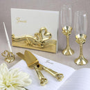 Gold double heart themed wedding accessory set-Wedding Cake Accessories-JadeMoghul Inc.