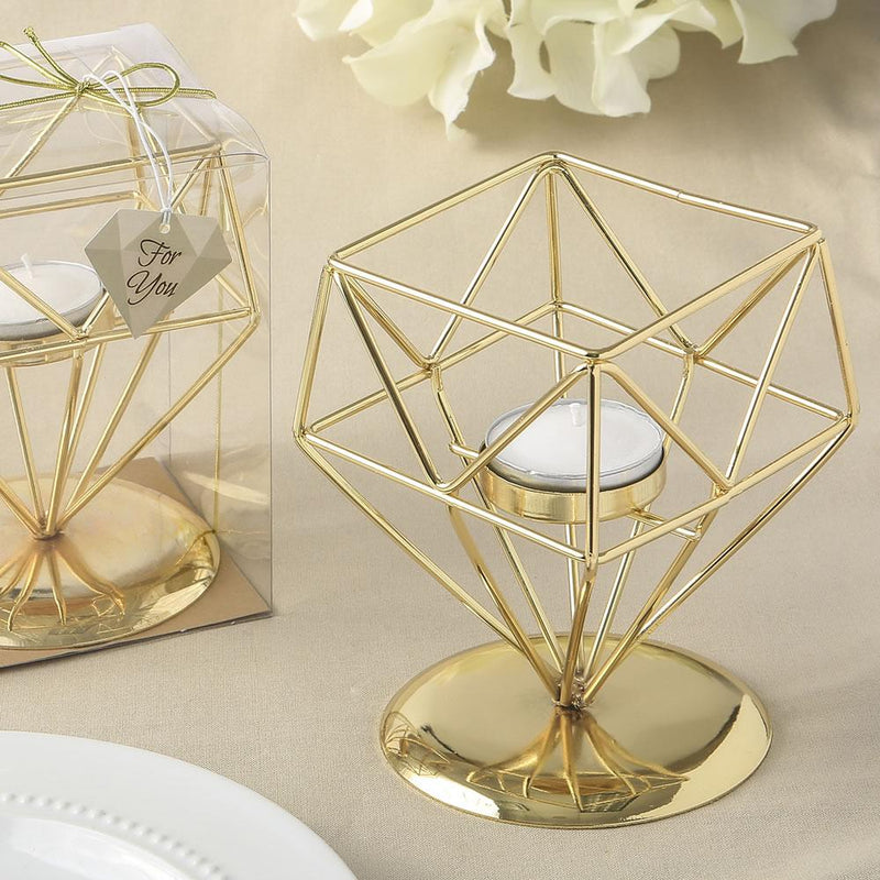 Gold geometric design tea light / votive candle holder-Wedding Reception Decorations-JadeMoghul Inc.